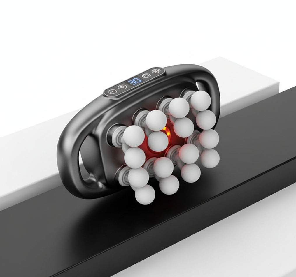 Massage device with digital display on a white background